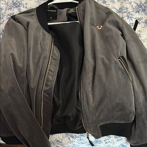 True Religion Gray Bomber Jacket with Ribbed Collar